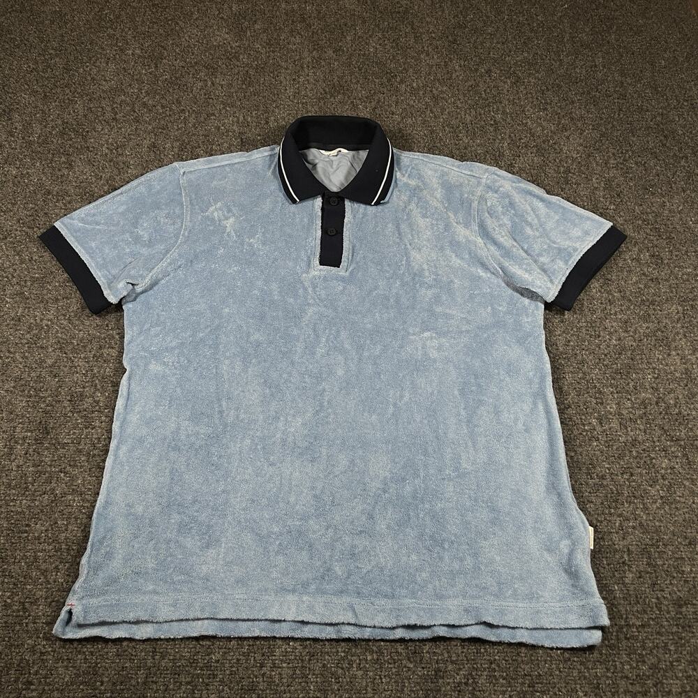 Orlebar Brown Terry Towelling Cotton Polo Shirt Mens Large Blue Beach Preppy